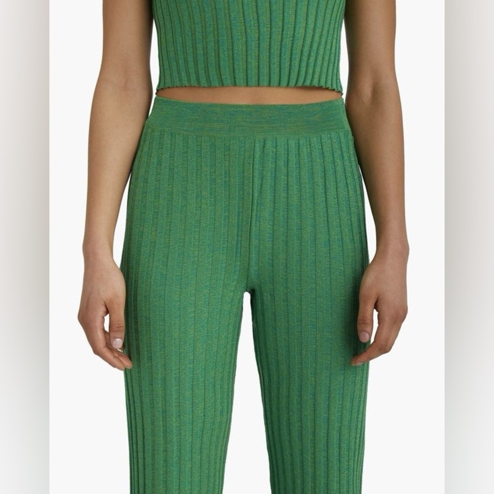 Paloma Wool Fromthe Rib Ribbed Pants Green Size XS/S? Stretch Ruffle Ankle EUC - Picture 2 of 11